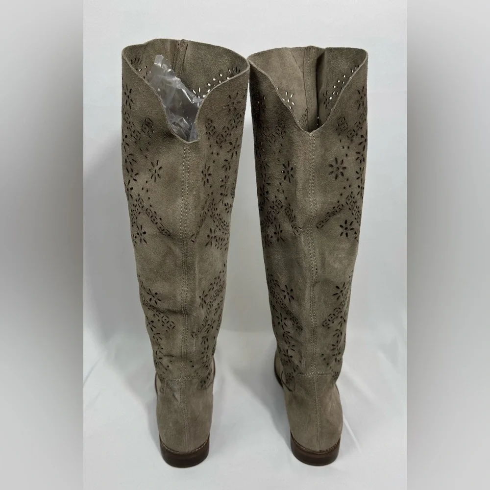 Bata Lace Cut Out Suede Leather Boots Women's Size 36 (5.5-6) Beige Tall Riding - Picture 4 of 16